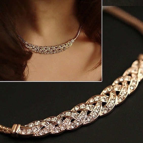 Gold Knotted Design Choker with Rhinestone Accents - Picture 2 of 4